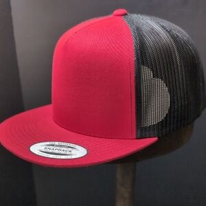 The Classics, Yupoong Men's Red/Black,Blank Snapback Trucker Hat.